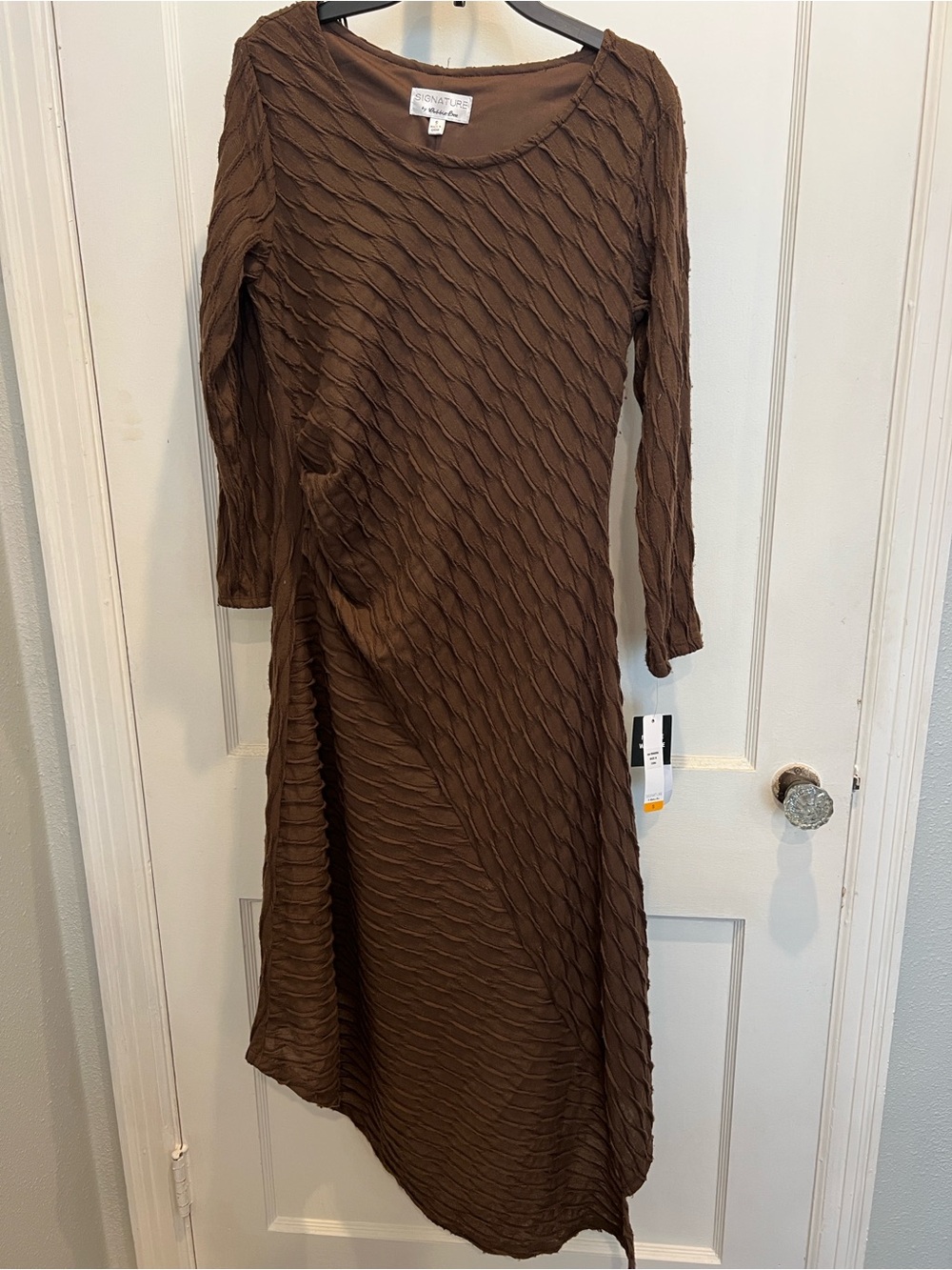 Signature Textured Asymmetrical Brown Dress - Robbie Bee NWT - Picture 2 of 10